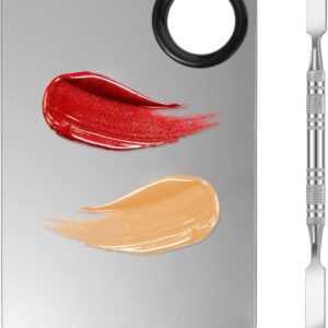 2 in 1 Set Makeup Mixing Palette, Stainless Steel Foundation Palette with Spatula for Mixing Foundation Eye Shadow Eyelash Nail Art